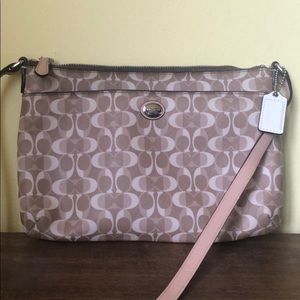 Coach Monogram Beige Tone Side Purse